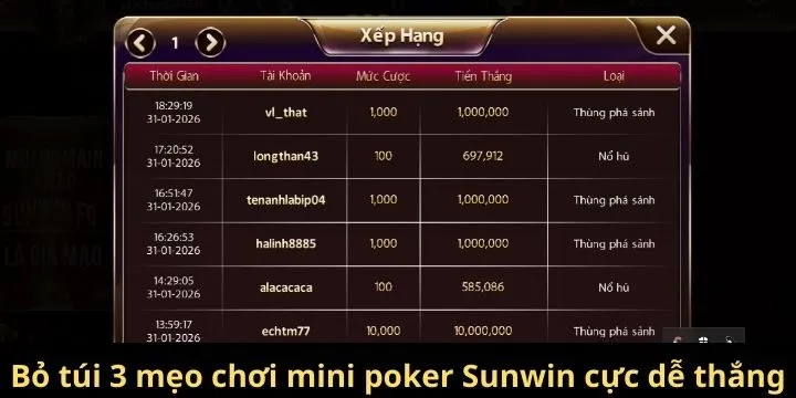 3 mẹo chơi mini poker Sunwin cực dễ thắng